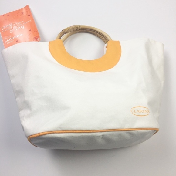 Clarins Handbags - NWT Clarins Cream White & Yellow Large Tote Bag